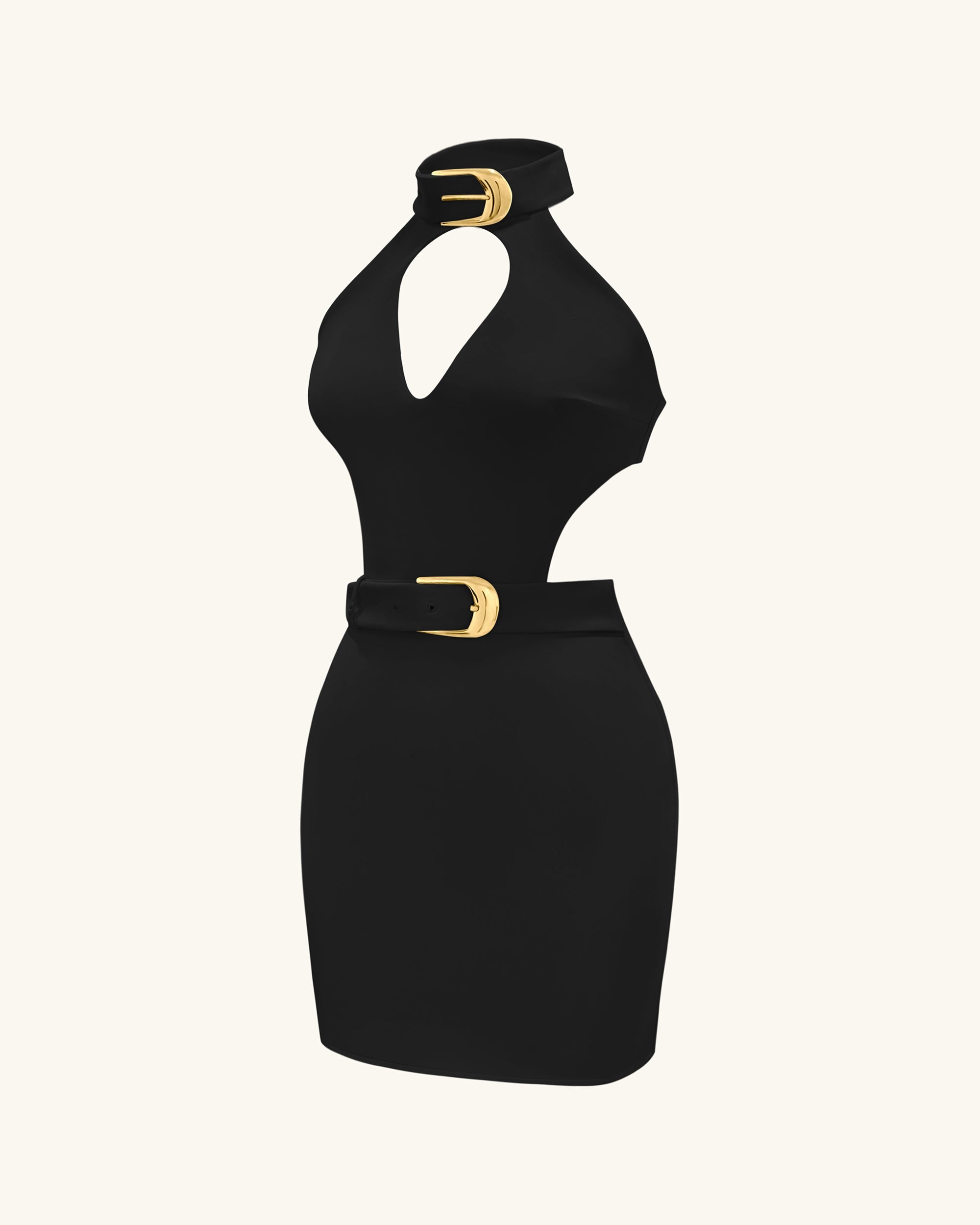 Gabriella Belted Cutout Halter Mini Dress - Black