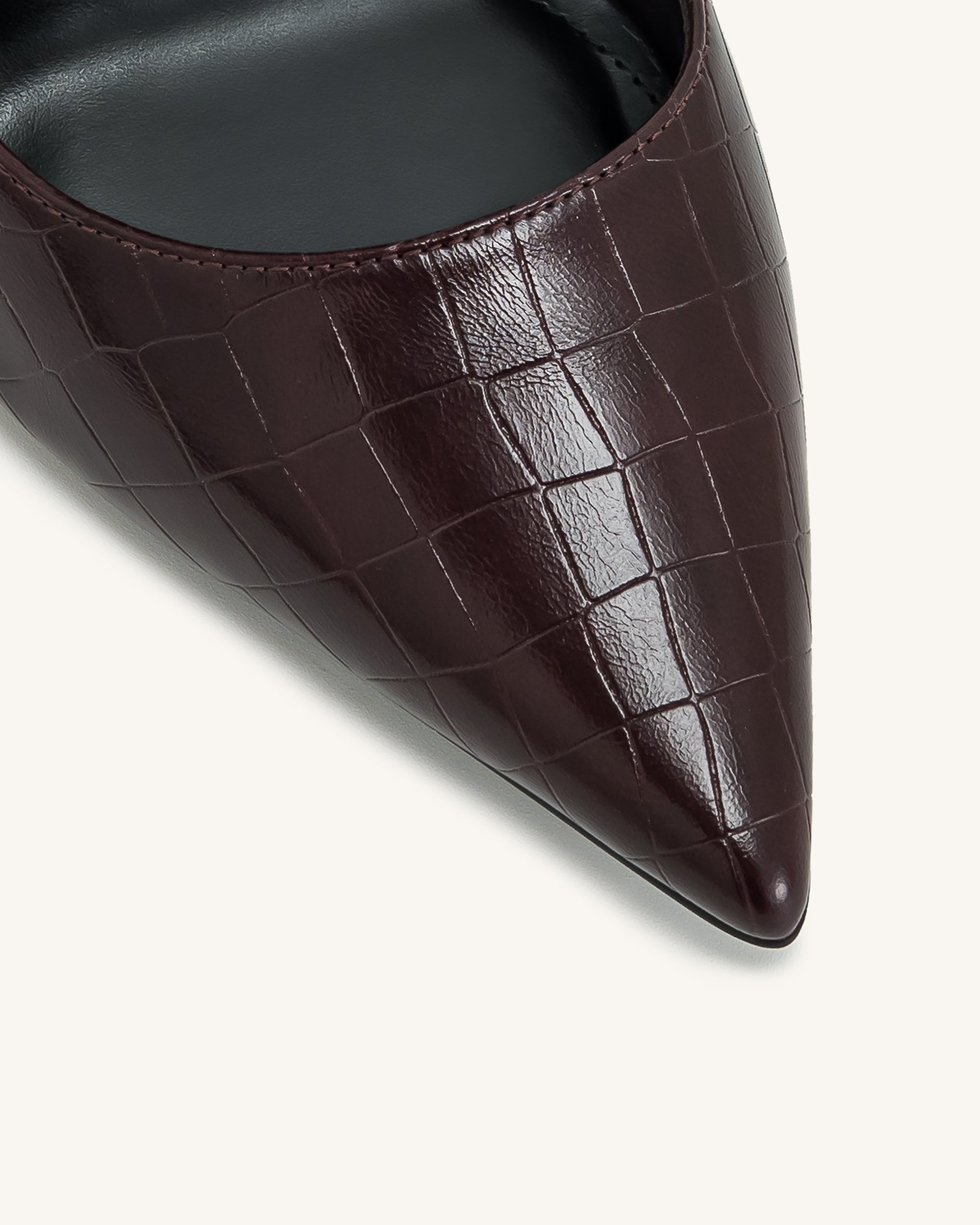 Leah Croc-Embossed Ankle Strap Heels - Burgundy