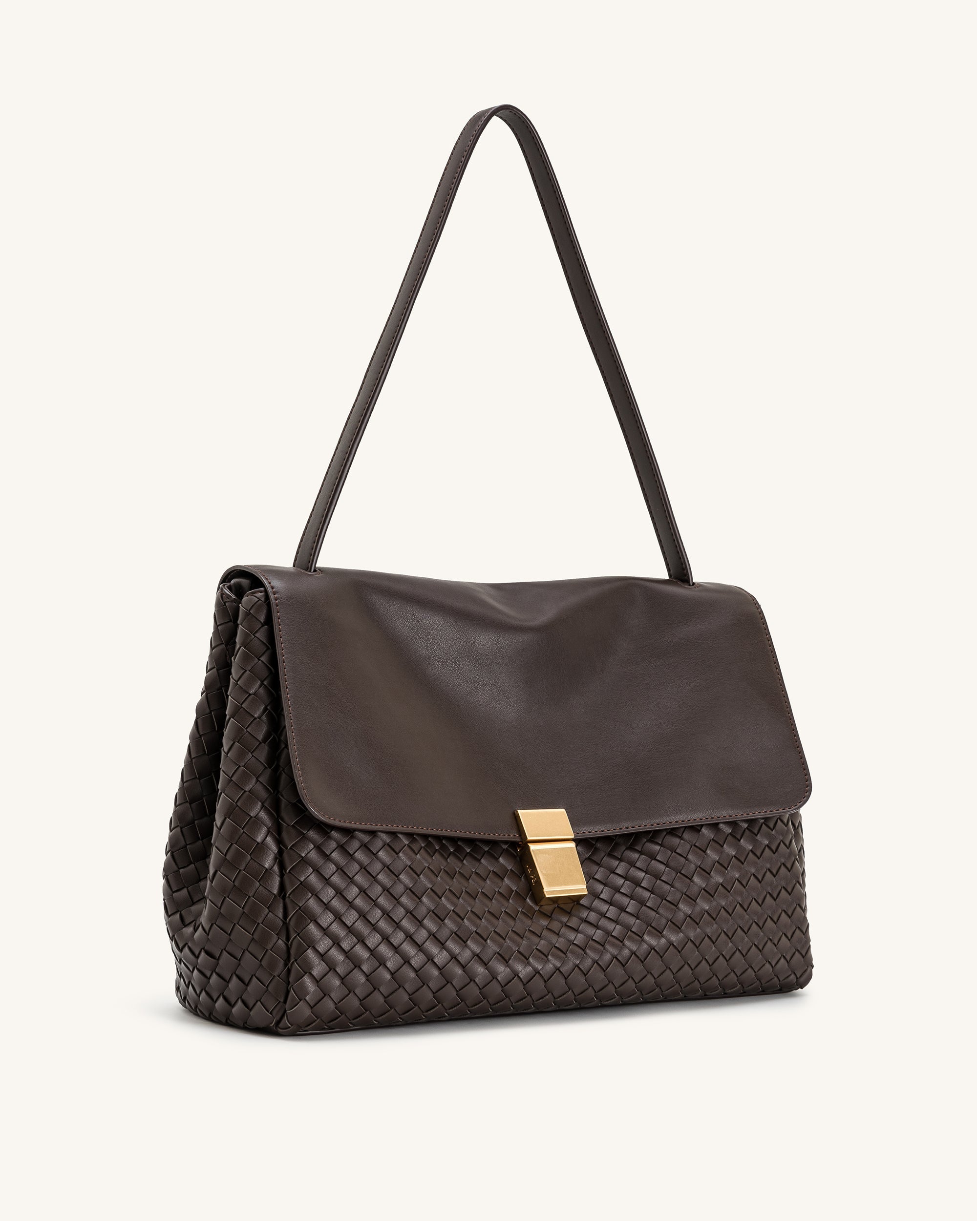 Hilary Woven Shoulder Bag - Dark Brown