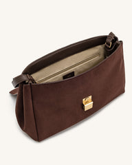 Hilary Faux Suede Shoulder Bag - Dark Brown