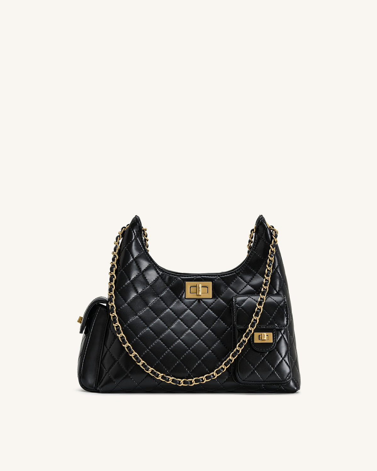 Vivian Quilted Chain Shoulder Bag - Black