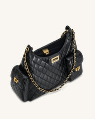 Vivian Quilted Chain Shoulder Bag - Black