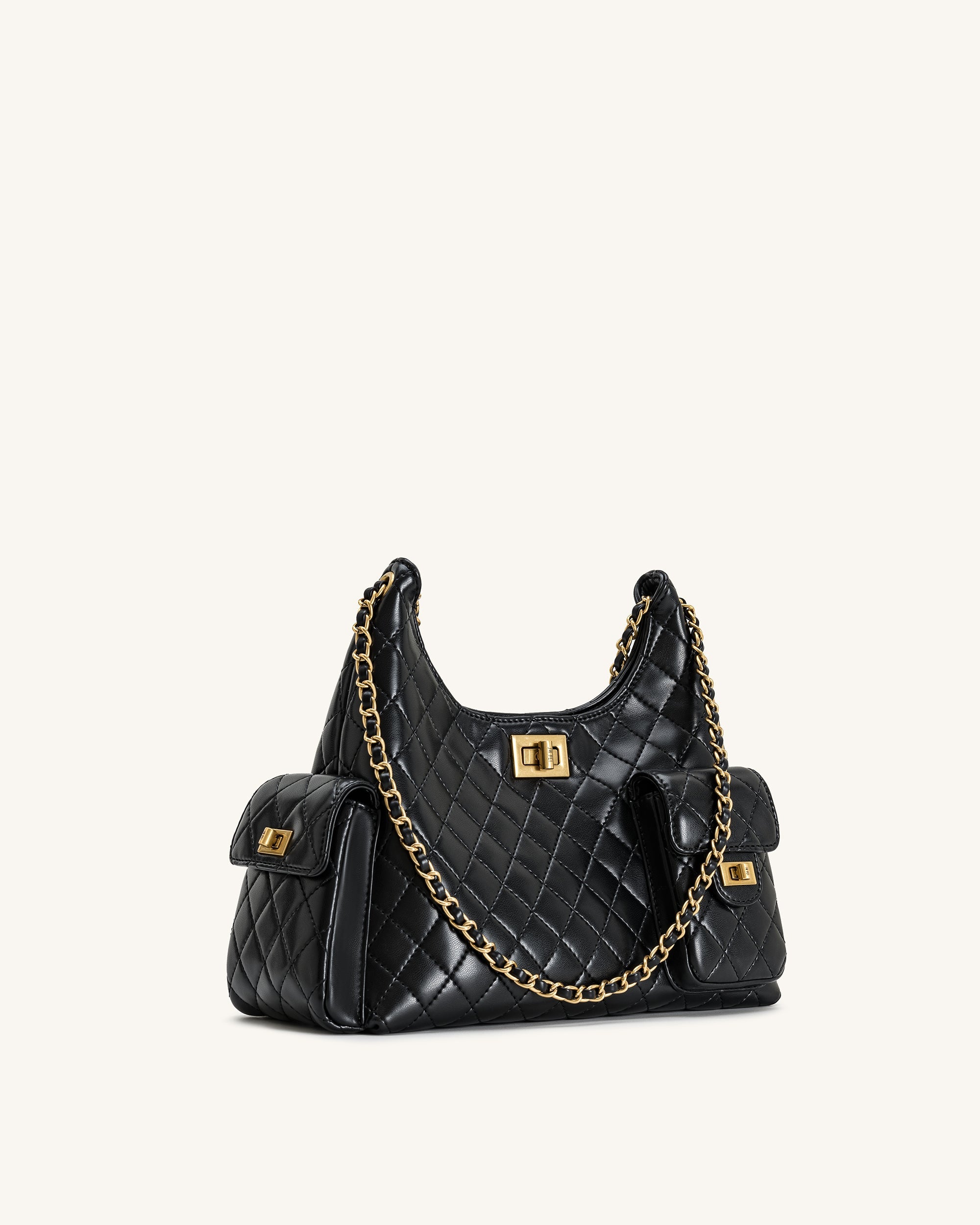 Vivian Quilted Chain Shoulder Bag - Black