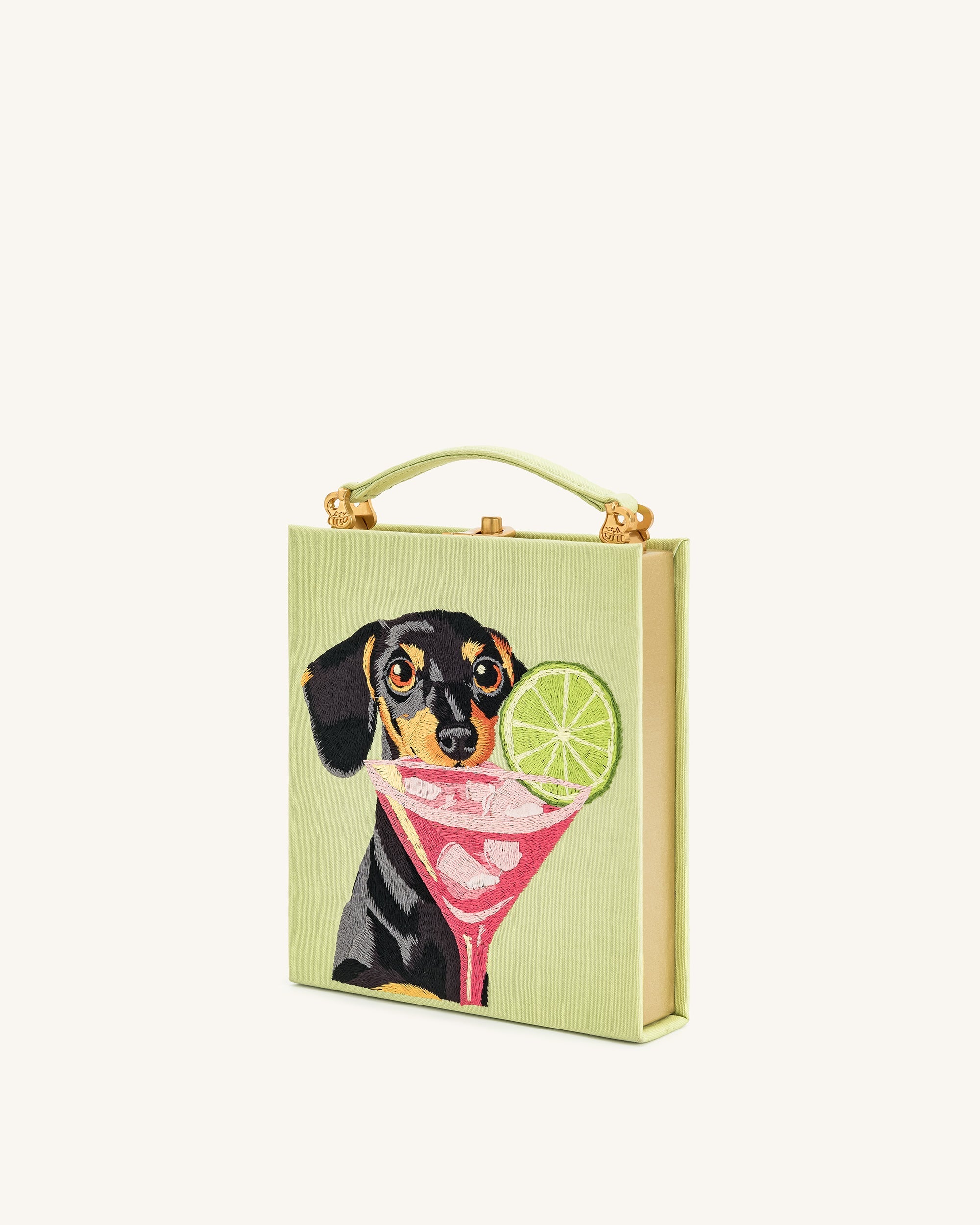 Taya-Puppy Pattern Book Shape Clutch Bag - Light Green