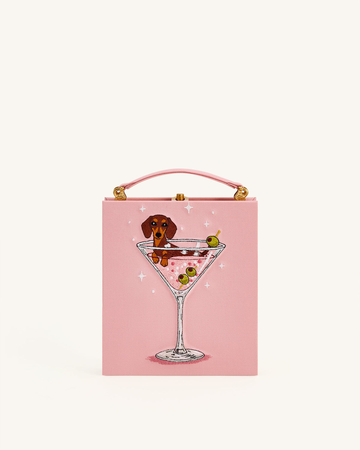 Taya Wine Glass Puppy Pattern Book Shape Clutch Bag - Pink