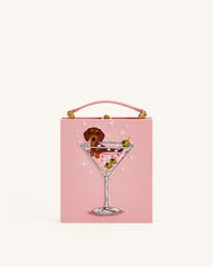 Taya Wine Glass Puppy Pattern Book Shape Clutch Bag - Pink