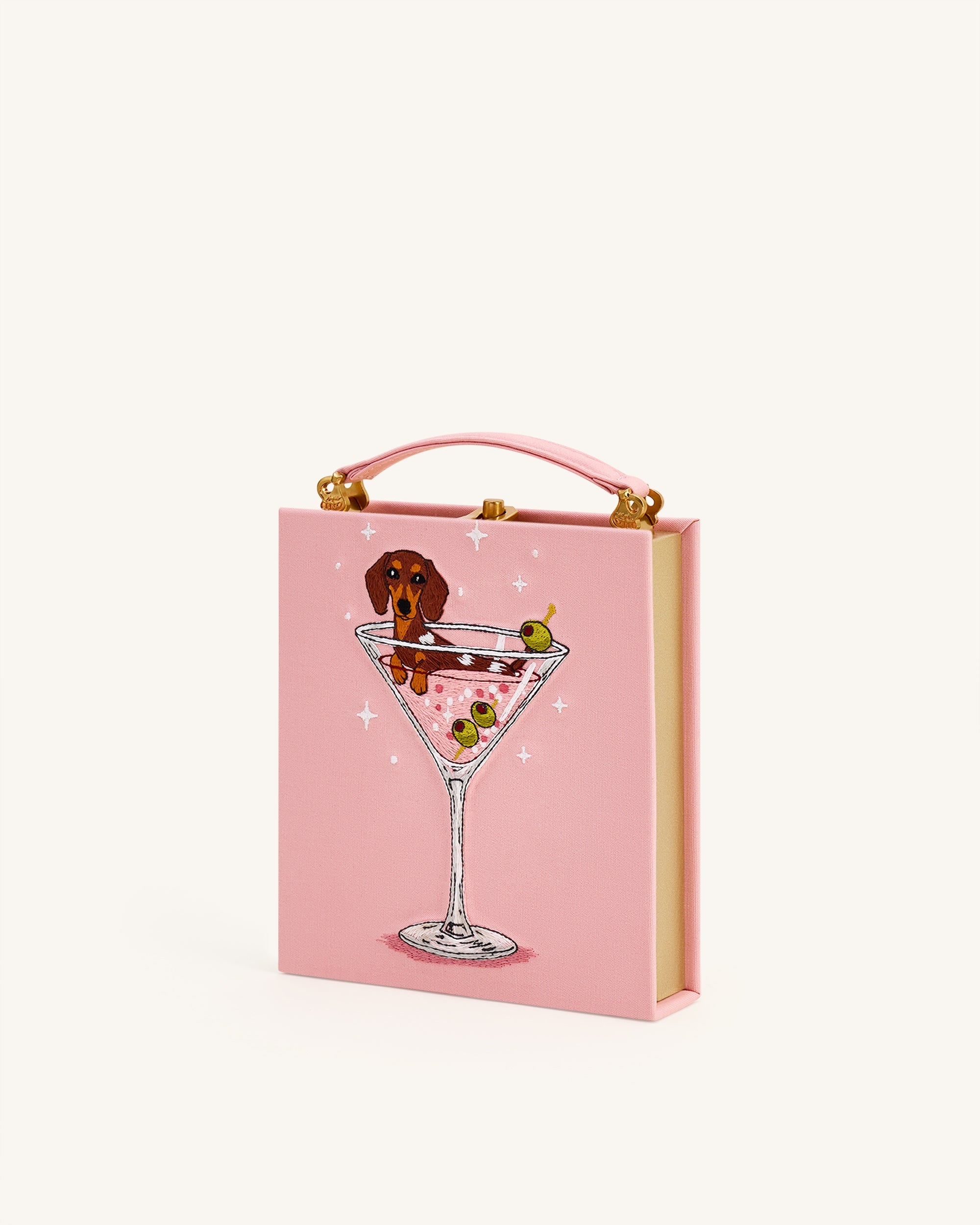 Taya Wine Glass Puppy Pattern Book Shape Clutch Bag - Pink