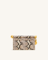 Holly Metal Pendant Embellished Snakeskin Clutch - Apricot