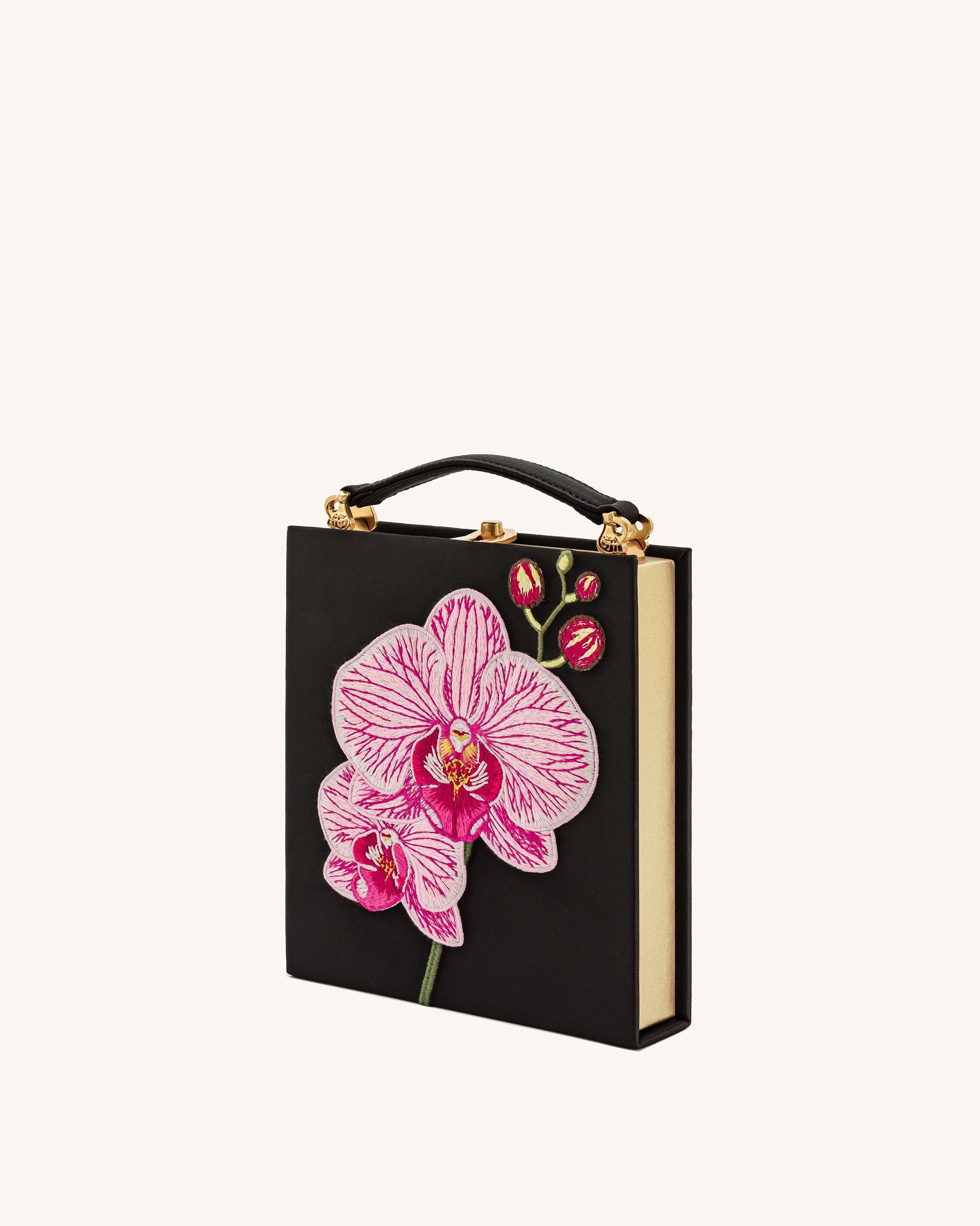 Taya Orchid Motif  Book Shape Clutch Bag - Black