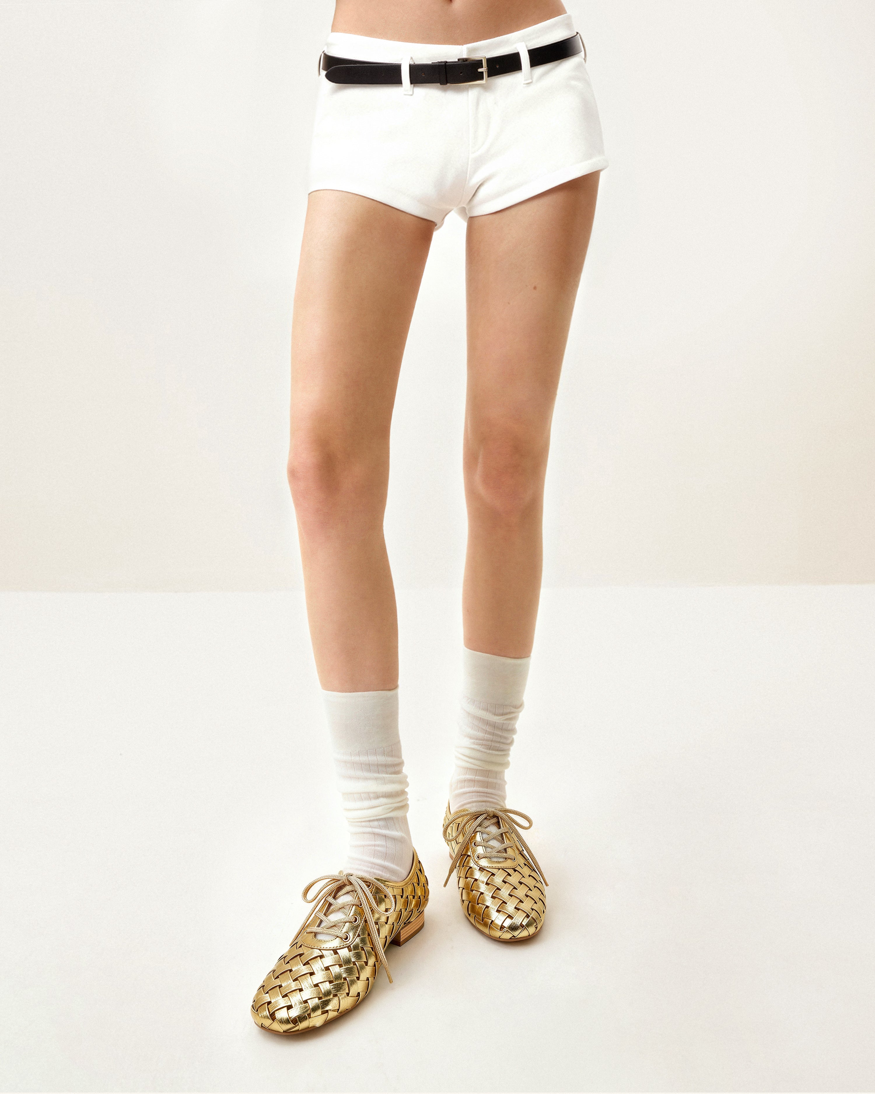 Kayla Weave Strap Flat Shoes - Gold