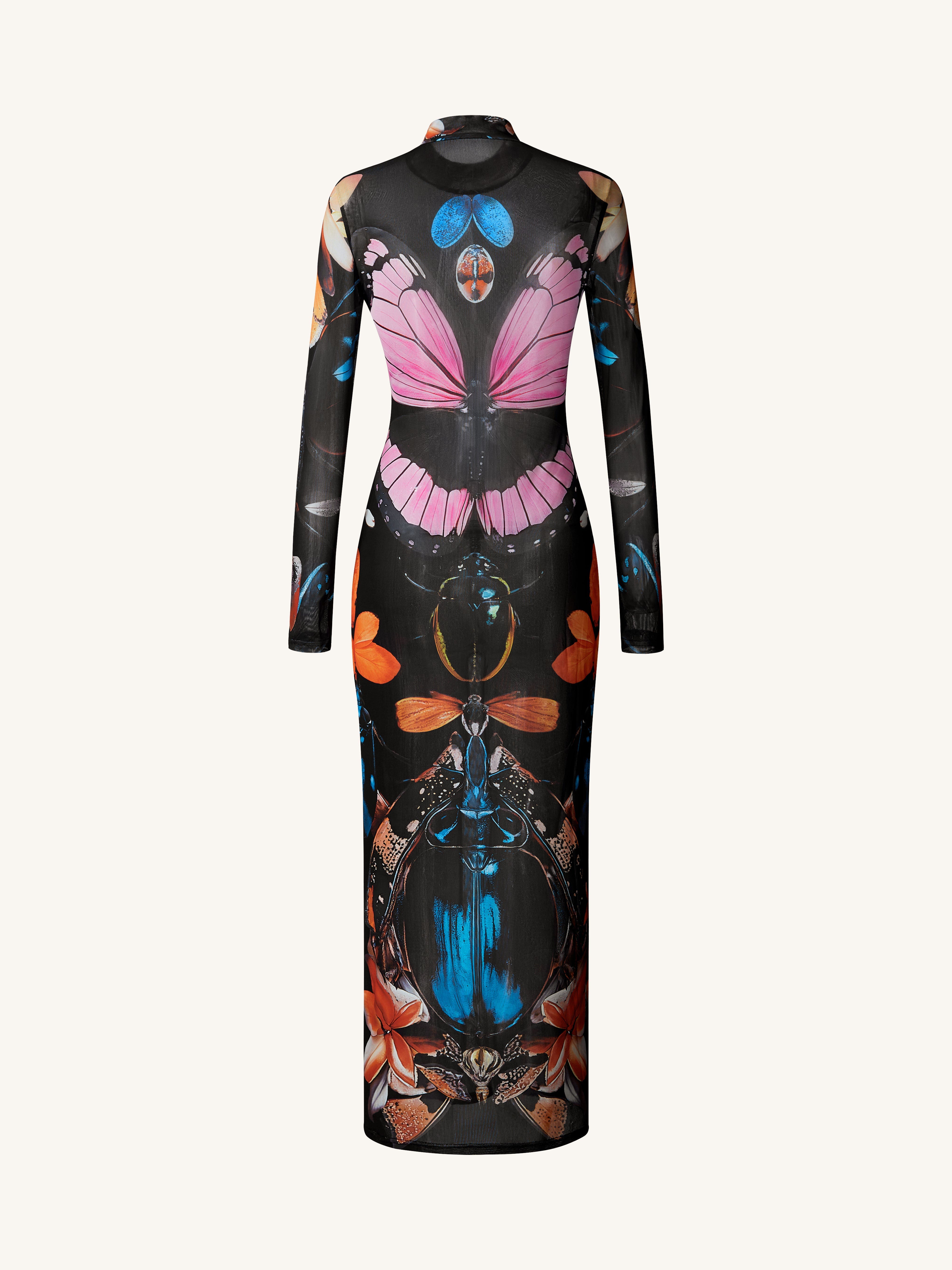 Sheer Butterfly and Beetle Gown - Multicolor