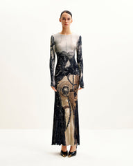 Isabella Vintage Print Dress - Brown & Black