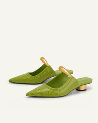 Helena Pierced Snakeskin Mules - Green