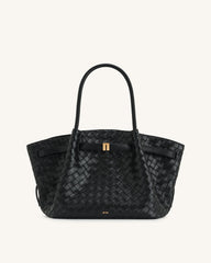 Hana Medium Weave Texture Tote Bag - Black