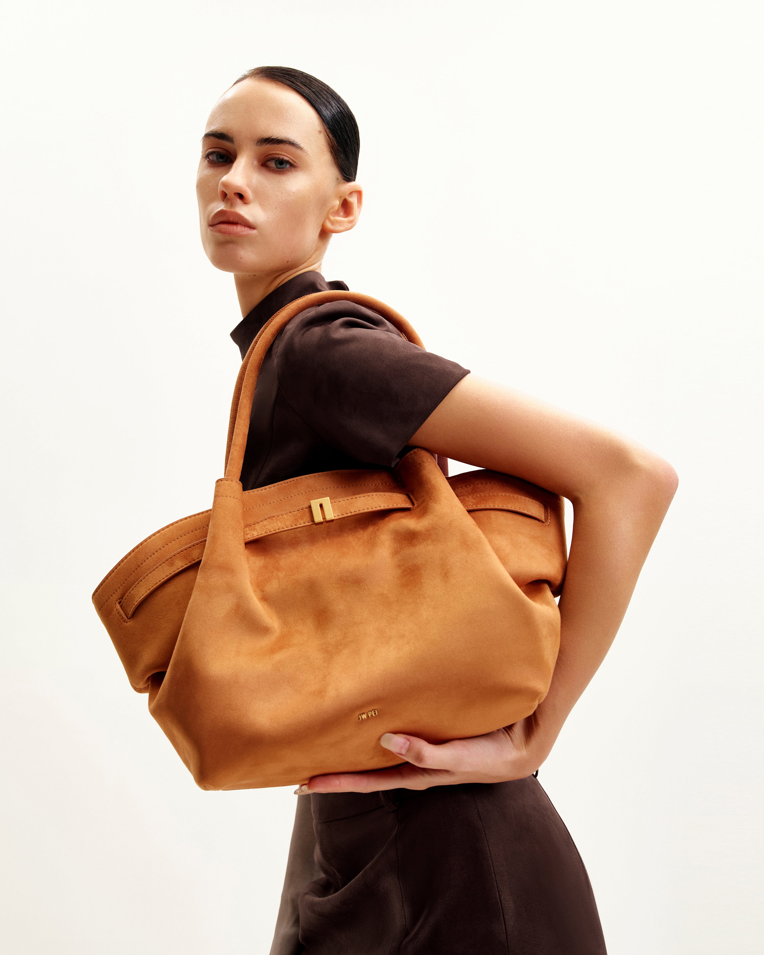 Hana Medium Faux Suede Tote Bag - Brown