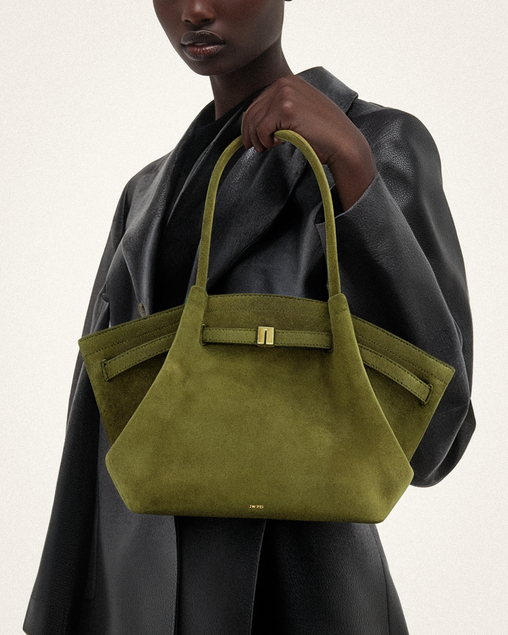 Hana Medium Faux Suede Tote Bag - Dark Olive