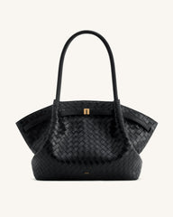 Hana Large Weave Texture Tote Bag - Black