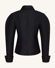 Scalloped Placket Leg of Mutton Blazer - Black