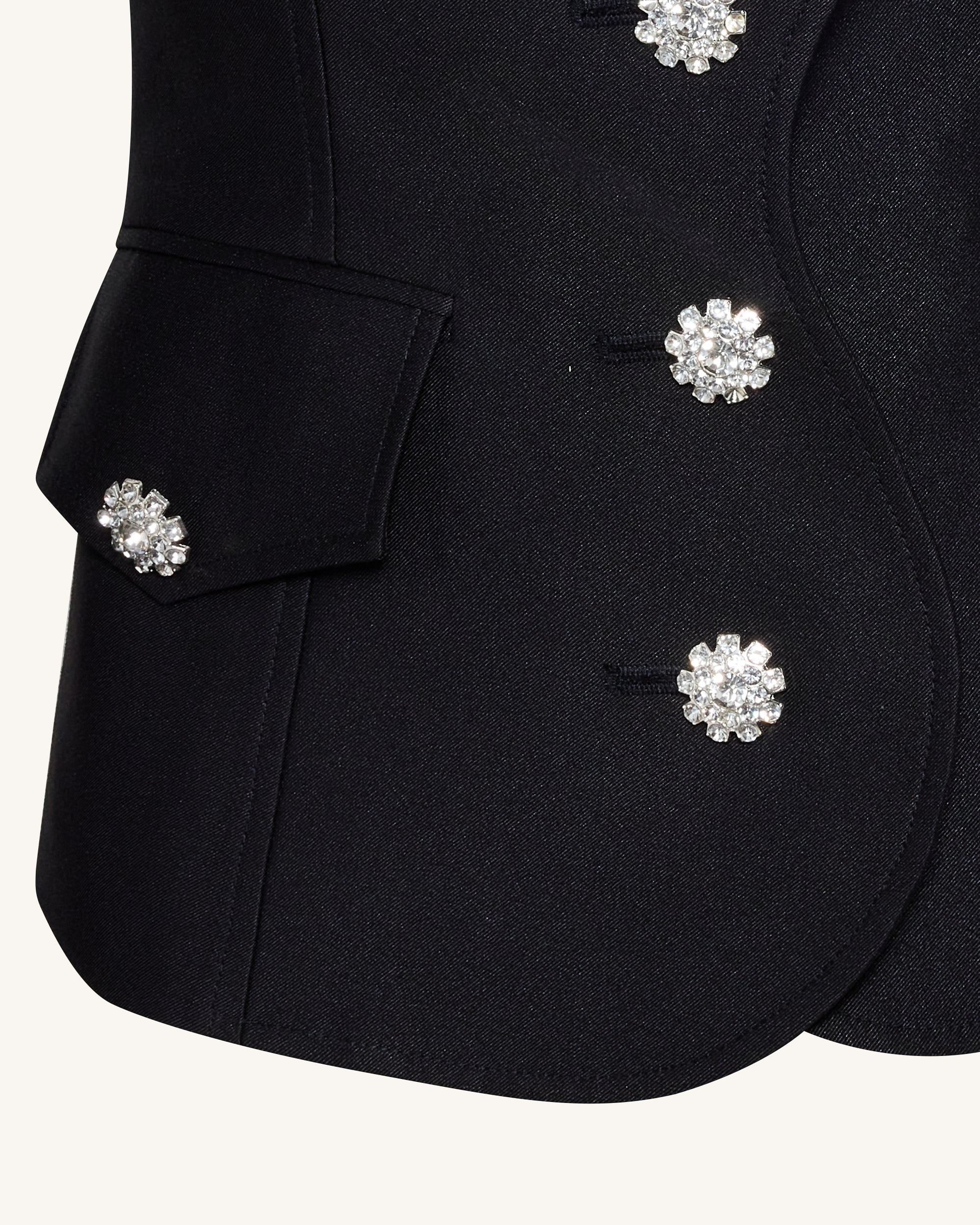 Scalloped Placket Leg of Mutton Blazer - Black