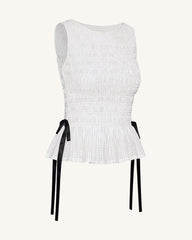 Smocked Peplum Sleeveless Top - White