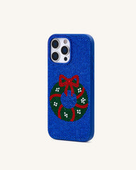 Holiday Wreath Bling Phone Case - Cobalt Blue