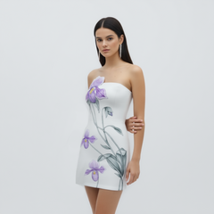 Slipper Orchid Appliqué Mini Dress - White